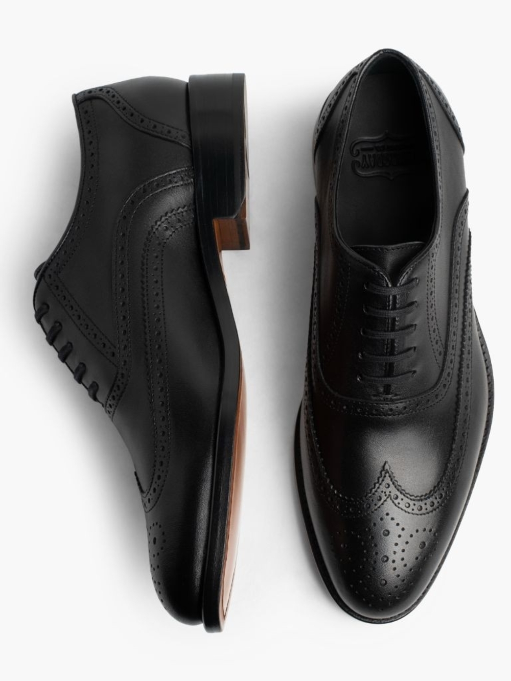 Thursday Aviator Classic Black Leather Wingtip Oxford Shoes